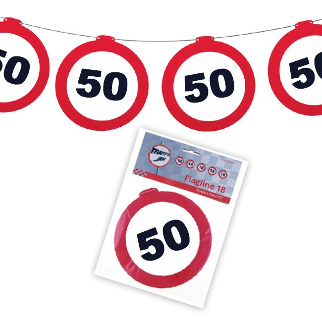 FESTONE GHIRLANDE 50 ANNI, STRISCIA BANDIERINE 50 ANNI, BANDIERA 50 ANNI,  FESTONI COMPLEANNO, FESTA 50 ANNI, IDEE, FESTE 50 ANNI, FESTA COMPLEANNO 50  ANNI, GADGET 50 ANNI, GHIRLANDA