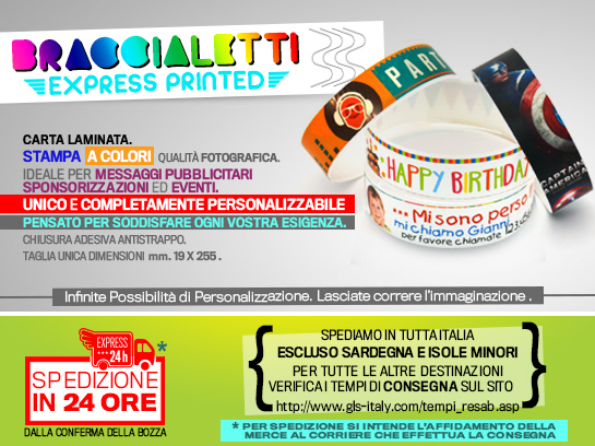 BRACCIALETTI MONOUSO STAMPA A COLORI 24 ORE