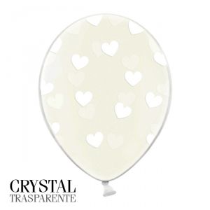 6 PALLONCINI CRYSTAL - CUORI BIANCHI - 30 cm