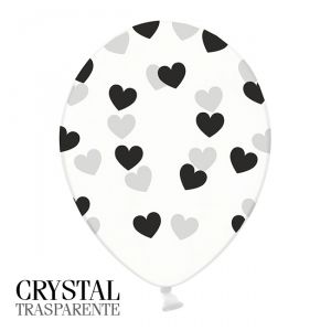 6 PALLONCINI CRYSTAL - CUORI NERI - 30 cm