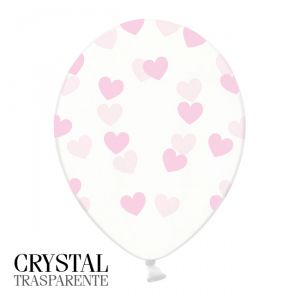 6 PALLONCINI CRYSTAL - CUORI ROSA - 30 cm