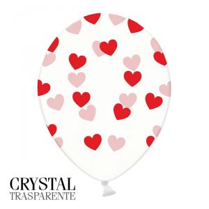 6 PALLONCINI CRYSTAL - CUORI ROSSI - 30 cm