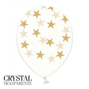 6 PALLONCINI CRYSTAL - STELLE ORO - 30 cm