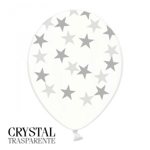 6 PALLONCINI CRYSTAL - STELLE ARGENTO - 30 cm