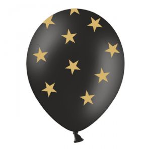 6 PALLONCINI PASTEL NERI - STELLE ORO - 30 cm
