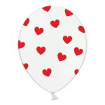6 PALLONCINI PASTEL BIANCHI - CUORI ROSSI - 30 cm