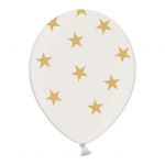 6 PALLONCINI METAL BIANCHI - STELLE ORO - 30 cm